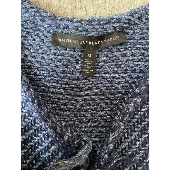 White House Black Market Blue Textured Fringe Knit Cardigan Jacket Blazer Size M - Picture 6 of 8